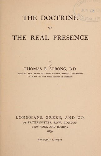 Cover for The doctrine of the real presence