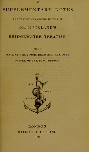 Cover for Supplementary notes to the first and second edition of Dr. Buckland's Bridgewater treatise