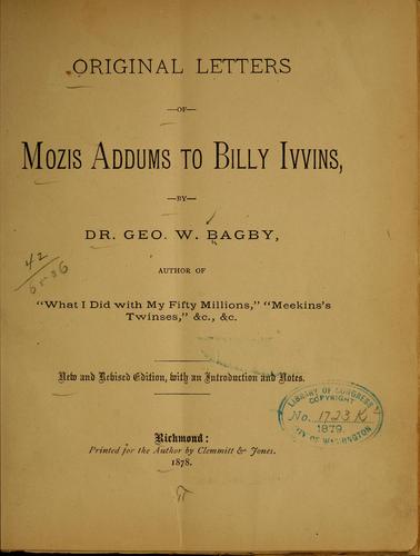 Cover for Original letters of Mozis Addums to Billy Ivvins