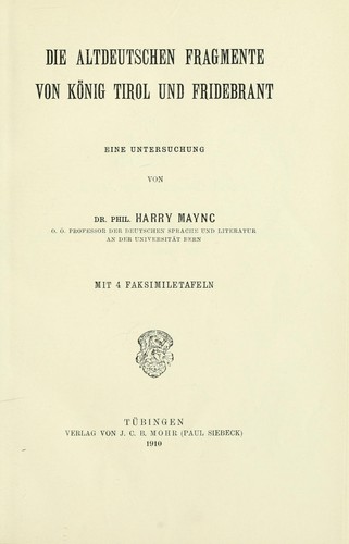 Cover for Die altdeutschen Fragmente von König Tirol und Fridebrant