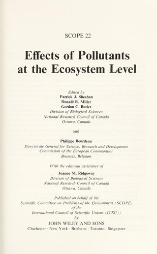 Cover for Effects of pollutants at the ecosystem level