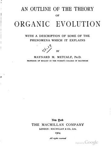 Cover for An Outline of the Theory of Organic Evolution: With a Description of Some of ...