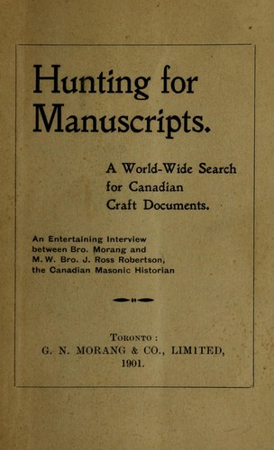 Cover for Hunting for manuscripts: a world-wide search for Canadian craft documents