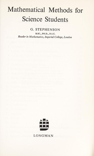 Cover for Mathematical methods for science students