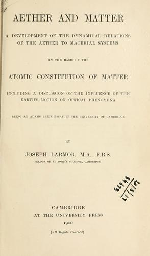 Cover for Aether and matter