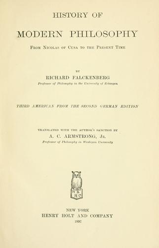 Cover for History of modern philosophy from Nicolas of Cusa to the present time