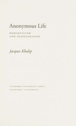 Cover for Anonymous life