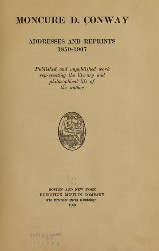 Cover for Moncure D. Conway