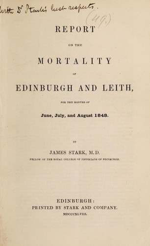 Cover for Report on the mortality of Edinburgh and Leith, for ... June-August 1848