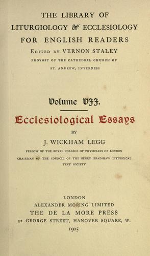 Cover for Ecclesiological essays.