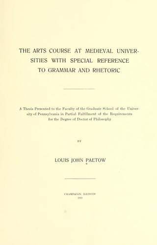 Cover for The arts course at medieval universities