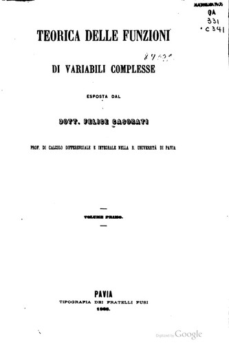 Cover for Teorica delle funzioni di variabili complesse ...