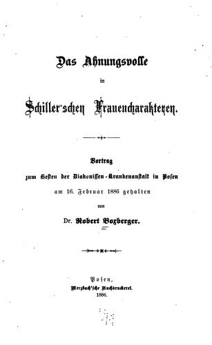 Cover for Das ahnungsvolle in Schiller'schen Frauencharakteren