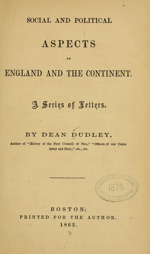 Cover for Social and political aspects of England and the continent