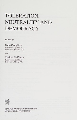 Cover for Toleration, neutrality, and democracy