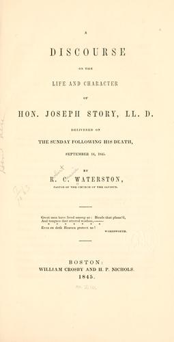 Cover for A discourse on the life and character of Hon. Joseph Story ...
