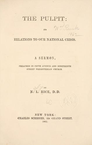 Cover for pulpit: its relations to our national crisis.