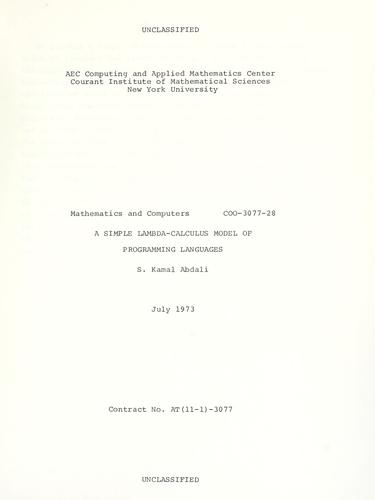 Cover for A simple lambda-calculus model of programming languages.