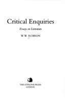 Cover for Critical enquiries