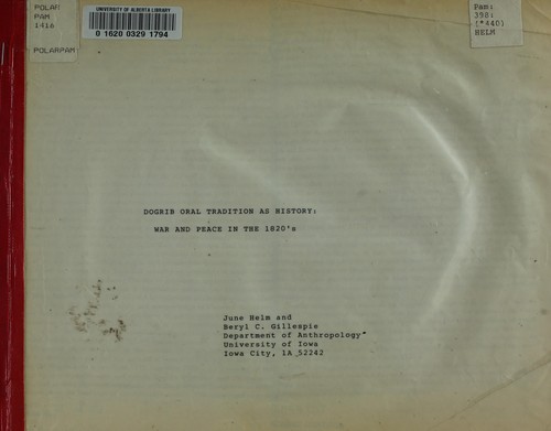 Cover for Dogrib oral tradition as history