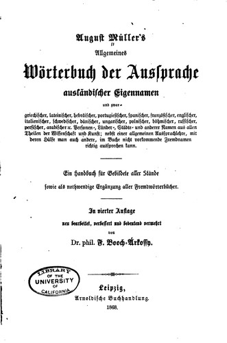 Cover for Allgemeines Wörterbuch der Aussprache ausländischer Eigennamen...: Ein ...