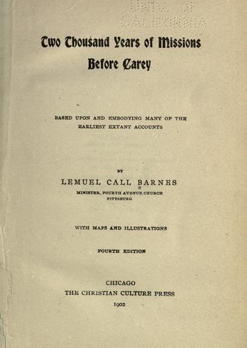 Cover for Two thousand years of missions before Carey, based upon and embodying many of the earliest extant accounts