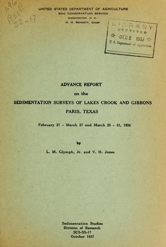 Cover for Advance report on the sedimentation surveys of Lakes Crook and Gibbons, Paris, Texas, February 27-March 27 and March 25-31, 1936