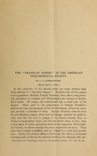 Cover for The "Franklin Papers" in the American Philosophical Society.