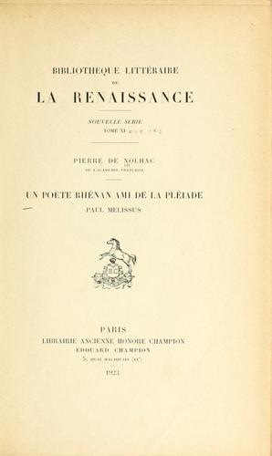 Cover for Un poète rhépan ami de la Pléiade, Paul Melissus.