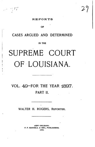 Cover for Reports of Cases Argued and Determined in the Supreme Court of Louisiana