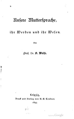 Cover for Unsere muttersprache, ihr werden und ihr wesen