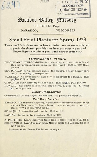 Cover for Small fruit plants for spring 1929