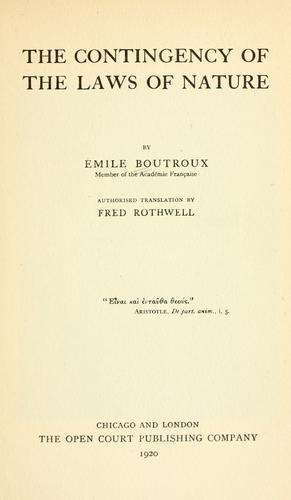 Cover for The contingency of the laws of nature