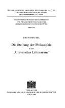 Cover for Die Stellung der Philosophie in der "Universitas litterarum"