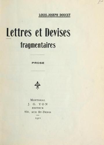 Cover for Lettres et devises fragmentaires