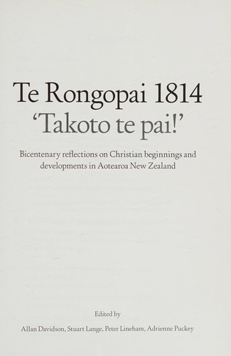 Cover for Te Rongopai 1814 'Takoto te pai!'