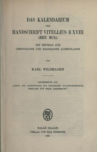 Cover for Das Kalendarium der Handschrift Vitellius E XVIII, Brit. Mus.