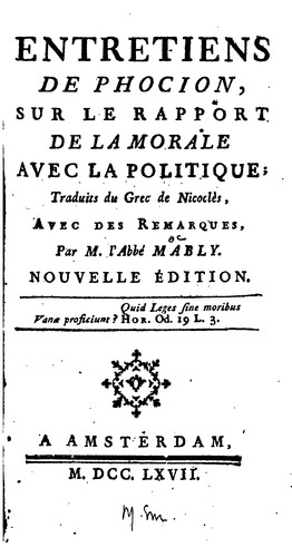 Cover for Entretiens de Phocion: sur le rapport de la morale avec la politique