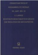 Cover for Kontroversschriften gegen die Wolffische Metaphysik