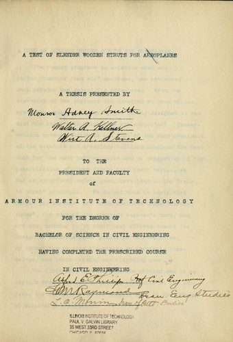 Cover for Test of slender wooden struts for aeroplanes