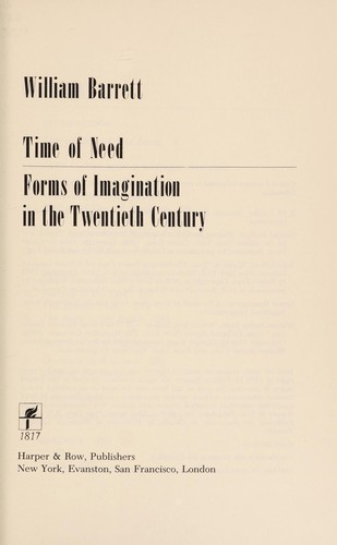 Cover for Time of need: forms of imagination in the twentieth century.