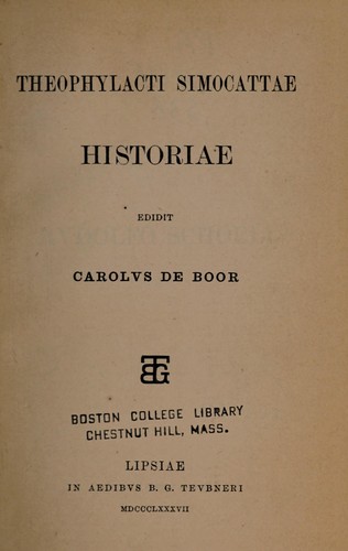 Cover for Theophylacti Simocattae Historiae
