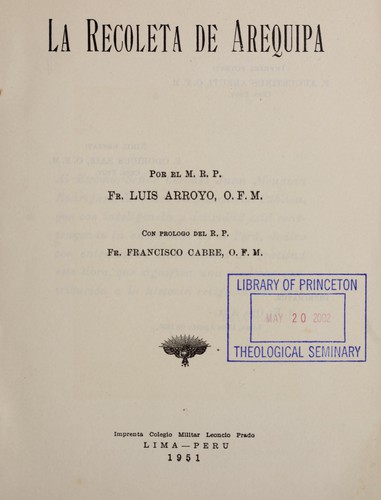 Cover for La Recoleta de Arequipa.