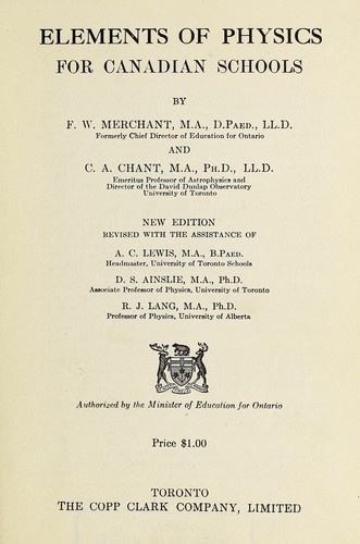 Cover for Elements of physics for Canadian schools