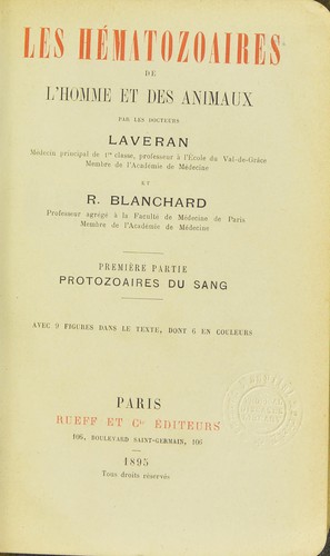 Cover for Les hématozoaires de l'homme et des animaux