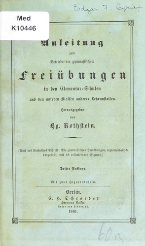 Cover for Anleitung zum Betriebe der gymnastischen Frei©ơbungen in den Elementar-Schulen und den unteren Klassen anderer Lehranstalten