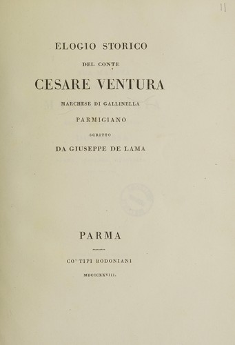 Cover for Elogio storico del Conte Cesare Ventura, marchese di Gallinella, parmigiano