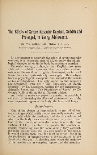 Cover for The effects of severe muscular exertion, sudden and prolonged, in young adolescents