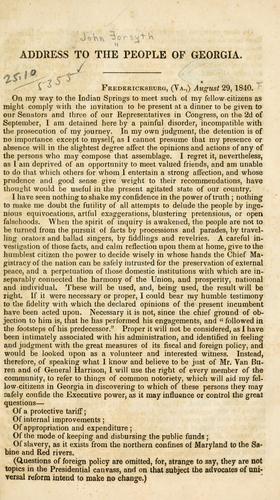 Cover for Address to the people of Georgia.