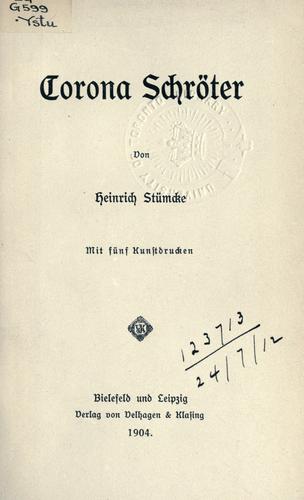 Cover for Corona Schröter.